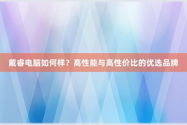 戴睿电脑如何样？高性能与高性价比的优选品牌
